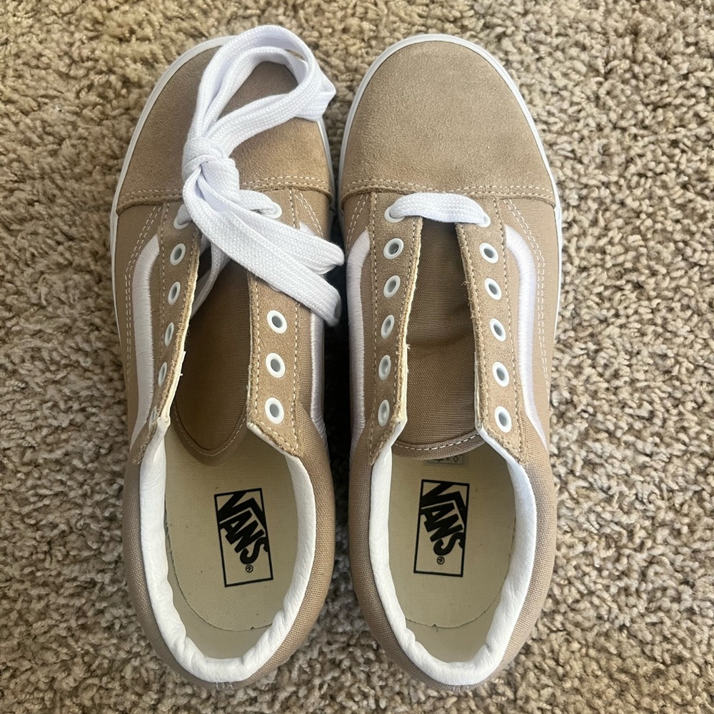 Vans Classic Tan and White Lace-Up Sneakers